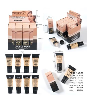 7601-155Z1 Transparent tube with black printing liquid foundation of single package，12pcs in color box，4 color mix