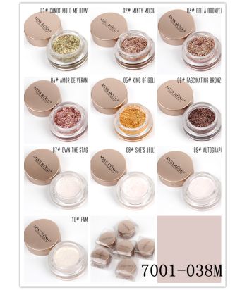 7001-038M1 Transparent bottle with a lid of golden paint, glitter eyeshadow cream of single color box, No.1 clear pack