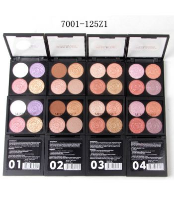 7001-125Z1 Black bottom with transparent lid compact, 4 colors round art eyeshadow.  4 sets colors of 24pcs display boxes