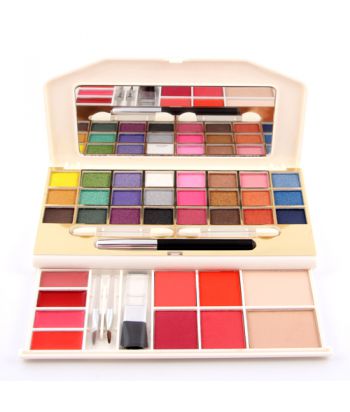 7002-008Y Off-white double-layer plastic case 24 colors eye shadow+4 colors blush+4 colors lip jelly+2 colors compact powder set box single color box-Asian series