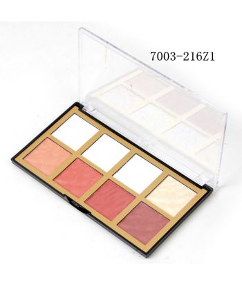 7003-216Z1 Transparent lid with gold EVA compact, 4-color blusher+4-color highlighter,of 2 sets colors of 6 display boxes