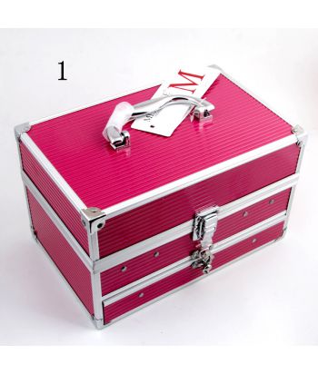 7007-006N1 Leather four-layer aluminum cosmetic case , No.1 rose red