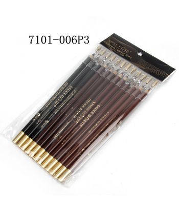 7101-006P3 18CM Eyebrow Pencil with transparent sharpener and cap, Black+Brown