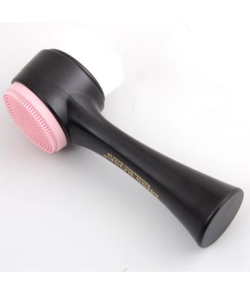 7201-006M1 Face-washing brush, black handle, white hair, pink silicone, packing in a  PVC box