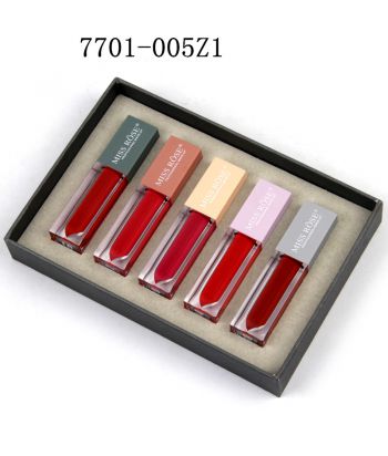 7701-005Z1 Square transparent tube with Morandi color cap, 5-color lip gloss in a small set box