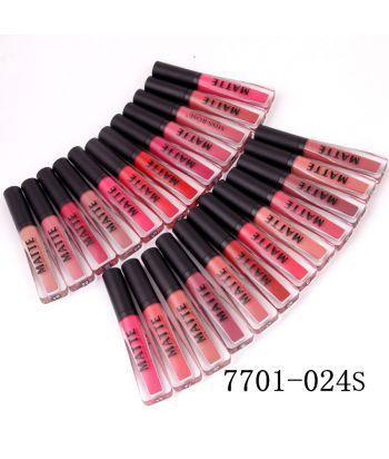 7701-024S Triangular Flat Tube with Shining Black cap , Metal Lip Gloss of 24 colors of 24ps in a display box