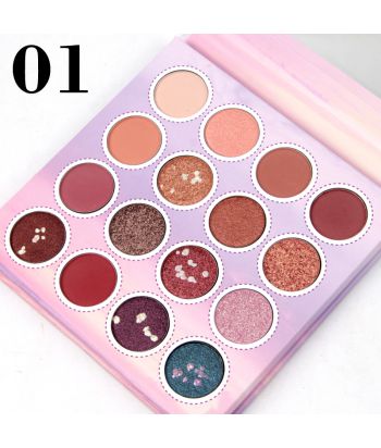 8001-001M1 16-color eyeshadow, round hole on paper box with mirror, color No.1 Pink and purple