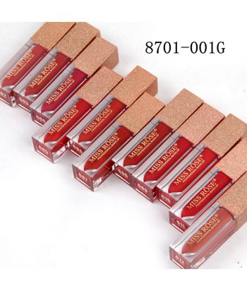 8701-001G01 Square tube with champagne golden glitter cap, lip gloss of single package, matte inner material,color G01 Heavy calyx cinnabar