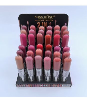 7102-004YD  lip gloss and lip oil 2in1 ,mix 24 colors of 36pcs in a display box