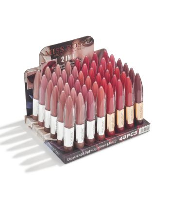 7102-006H48 lip gloss and lipstick 2 in1 ,mix 12 colors of 48pcs in a display box