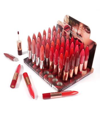 7102-006H48 lip gloss and lipstick 2 in1 ,mix 12 colors of 48pcs in a display box