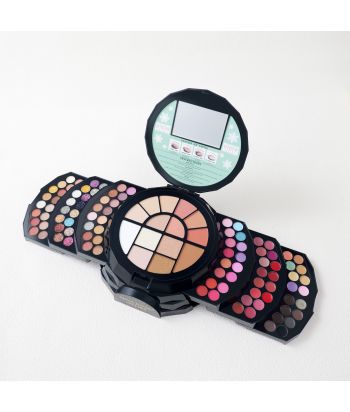 7002-012XN  Penguin Palace makeup kit，48eyeshadow,16glitter,16lipcreams,8concealers,4eyebrow creams,4eyelinercreams,3compact powders,3blushers,3bronzers,4highlighters,single package
