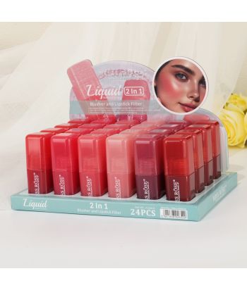 7004-090Y24 6color liquid blusher and lipstick 2 in 1， 24pcs in a display box